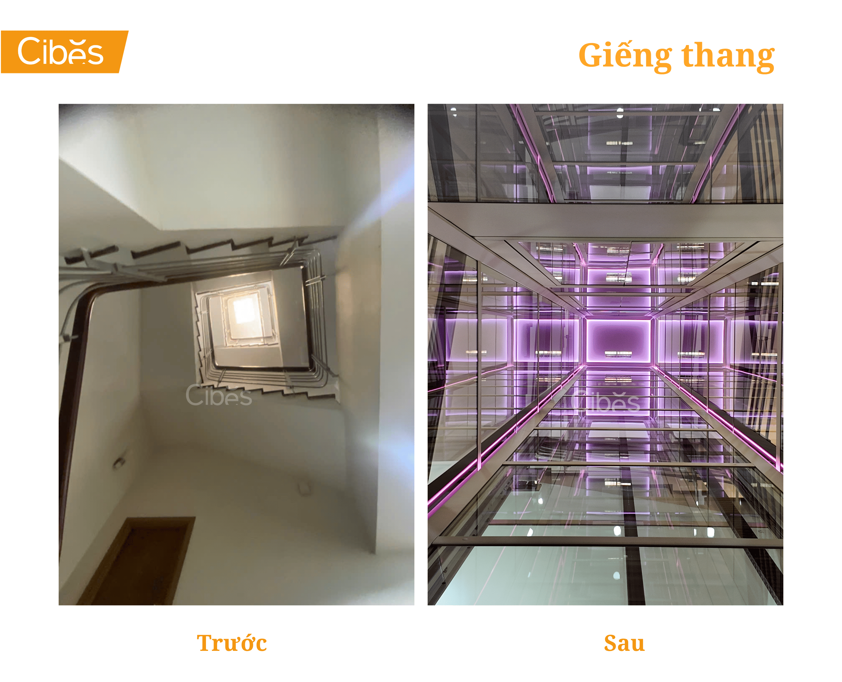 Hình ảnh trước và sau giếng thang tại công trình Phường Tân Mỹ, Tp.HCM